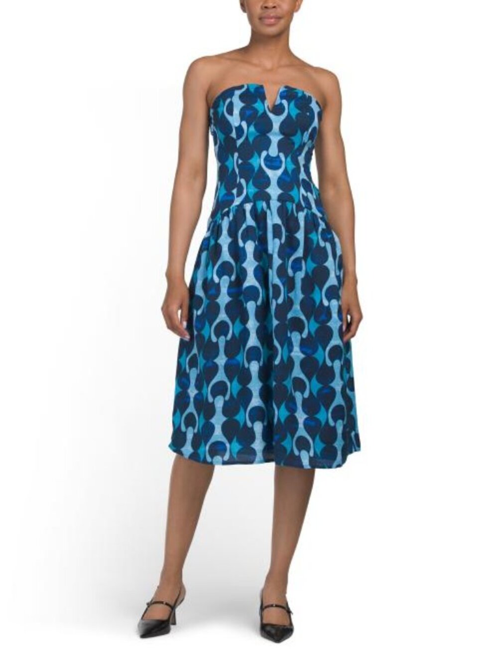 US TOGETHER Strapless Printed Midi Dress